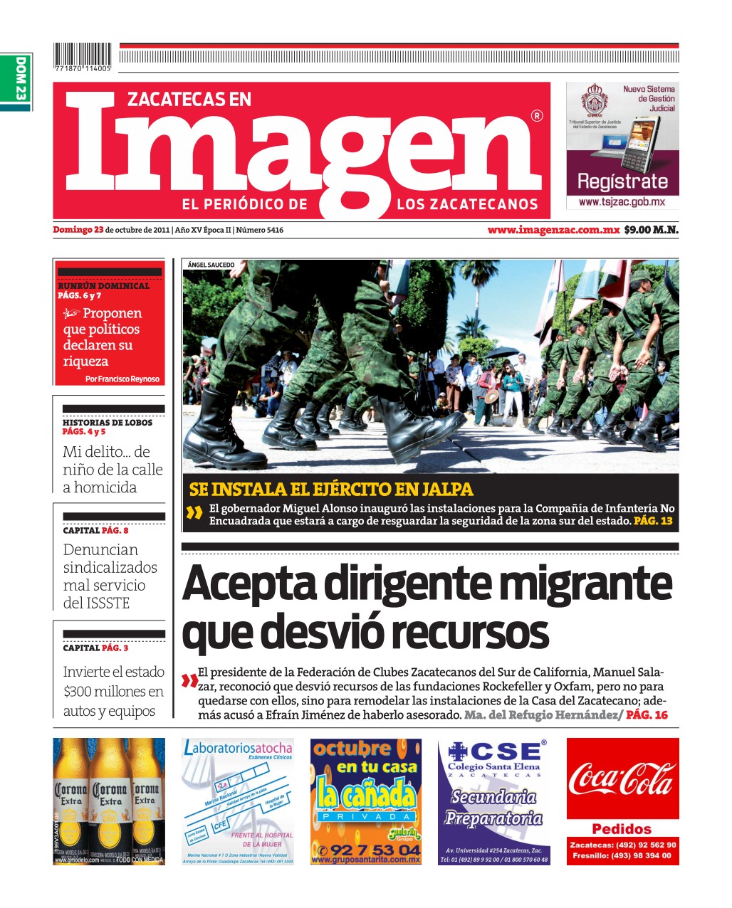 Imagen Zacatecas edición del 23 de Octubre 2011