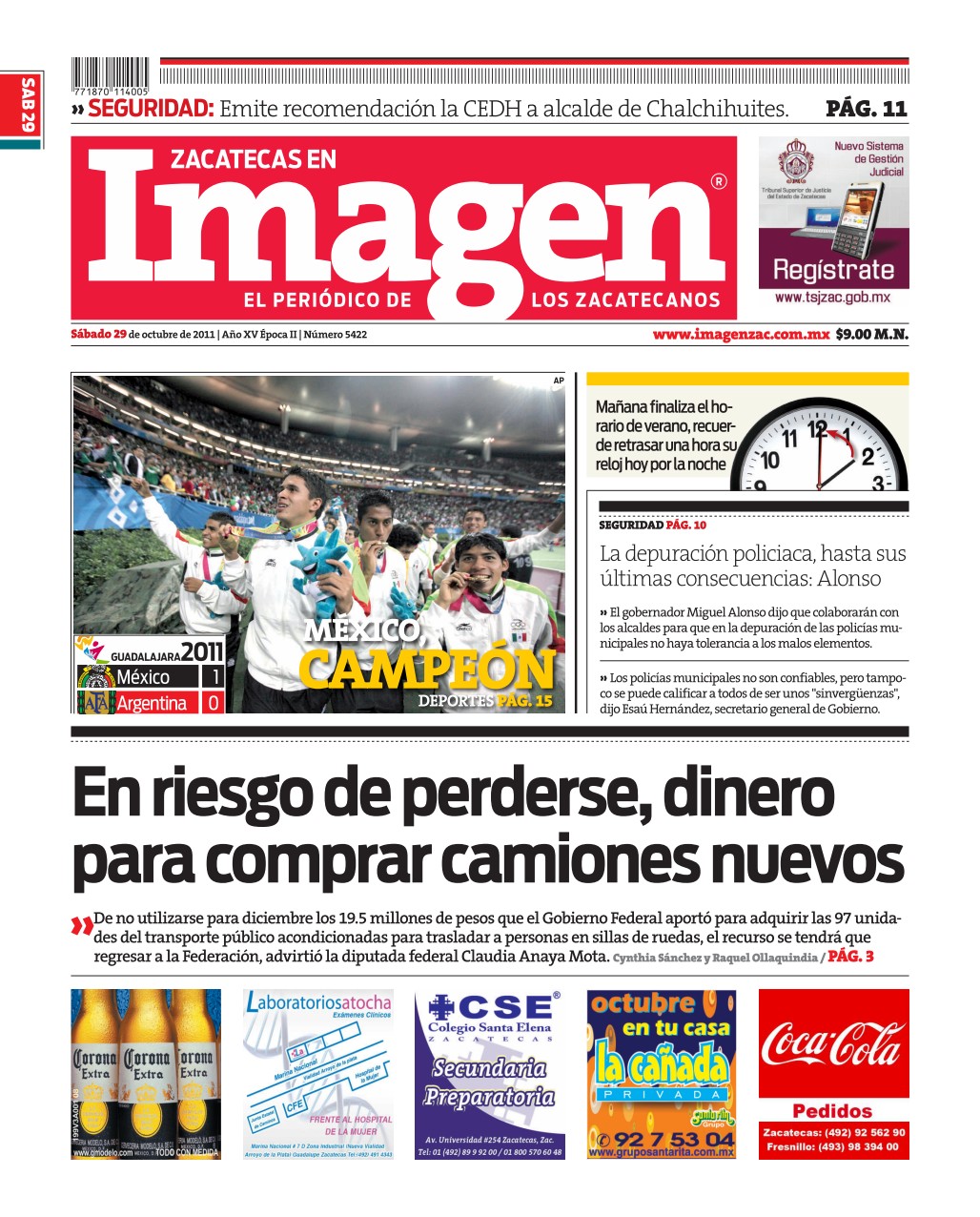 Imagen Zacatecas edición del 29 de Octubre 2011