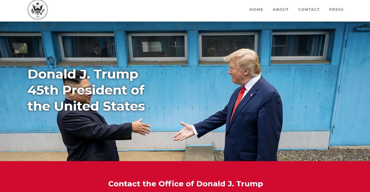 Sitio web oficial del expresidente Donald Trump. | Foto: Cortesía.