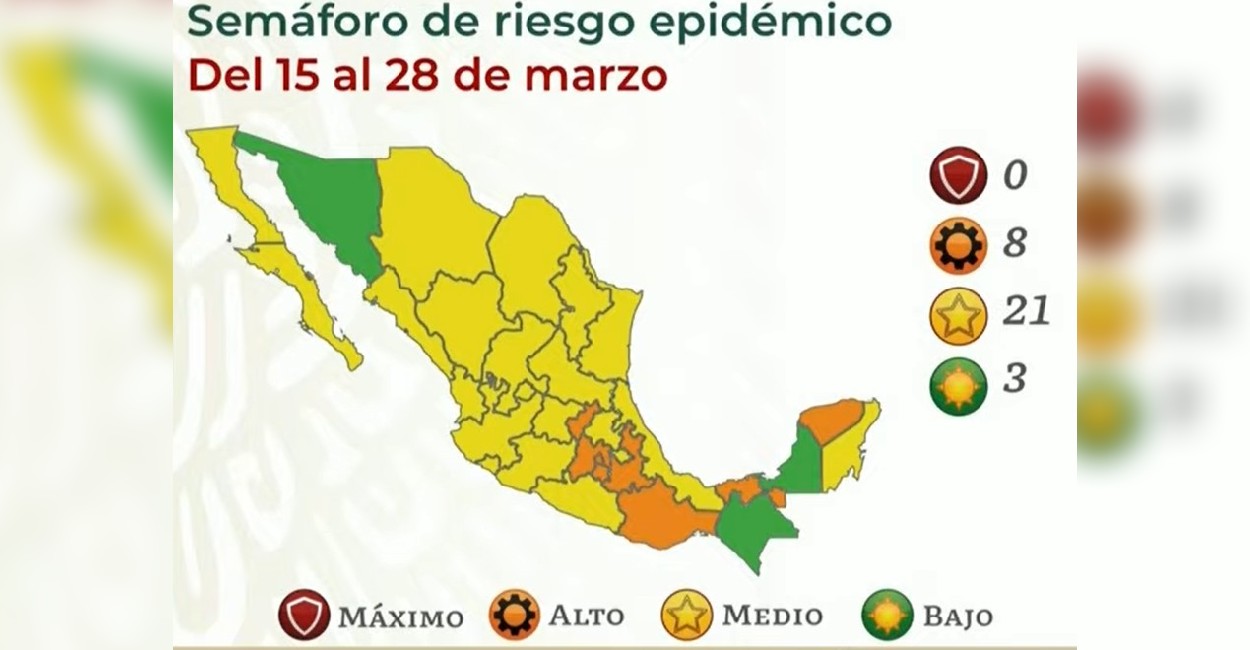 Solo hay tres estados en color amarillo. | Foto: Captura de pantalla.