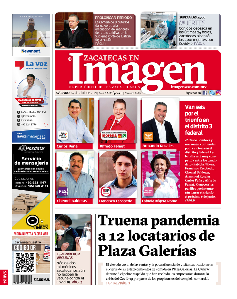 Imagen Zacatecas edición del 24 de abril de 2021