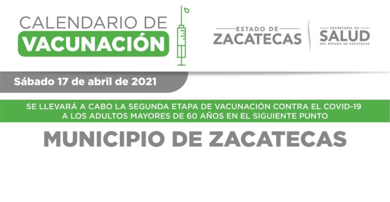 Calendario de vacunación en Zacatecas para la segunda dosis. | Foto: Cortesía.