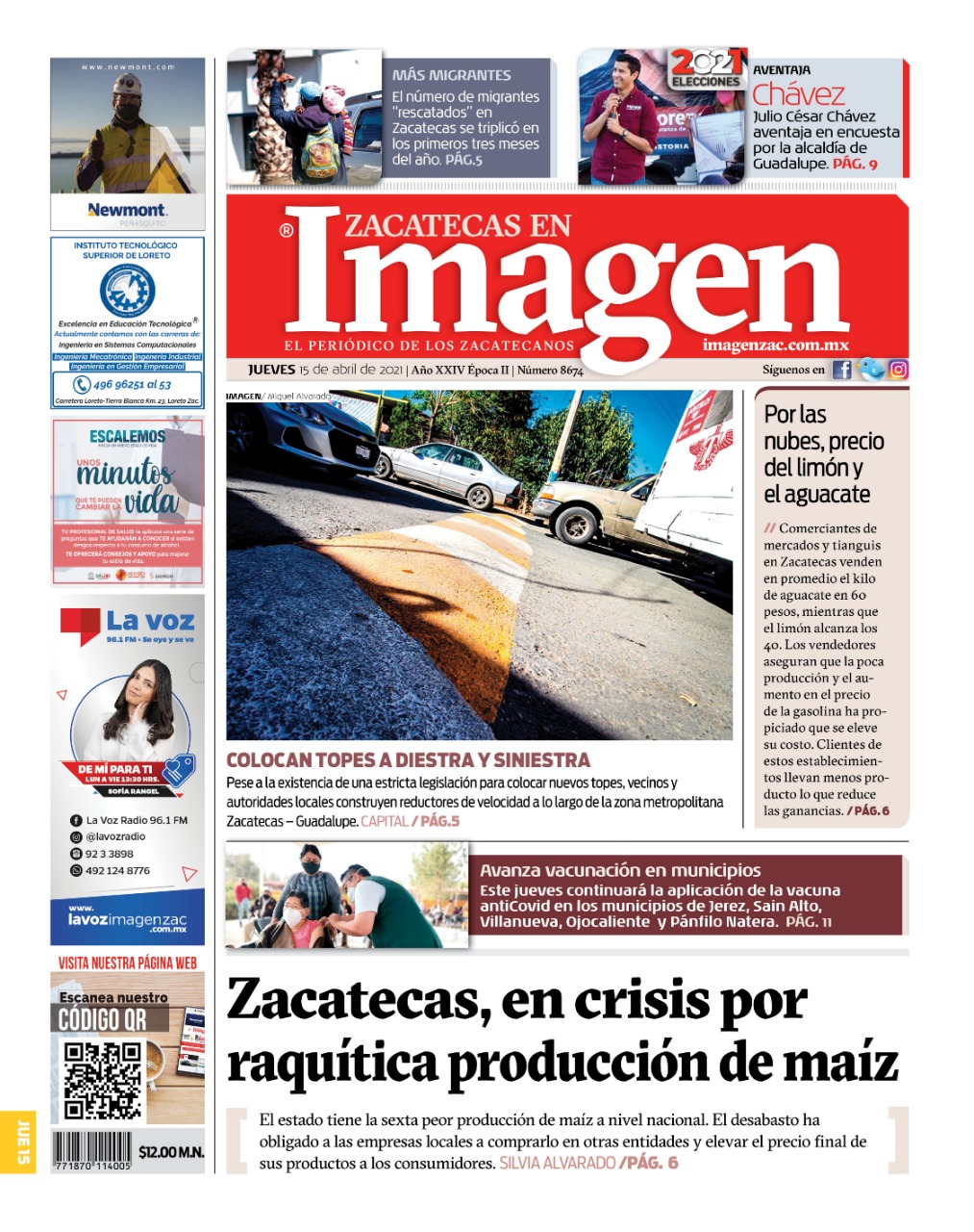 Imagen Zacatecas edición del 15 de abril del 2021