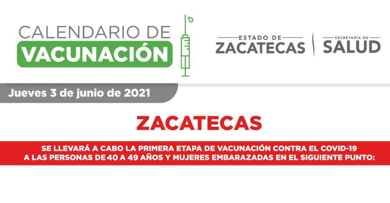 Calendario de vacunación contra el Covid-19 en Zacatecas. | Foto: Cortesía.