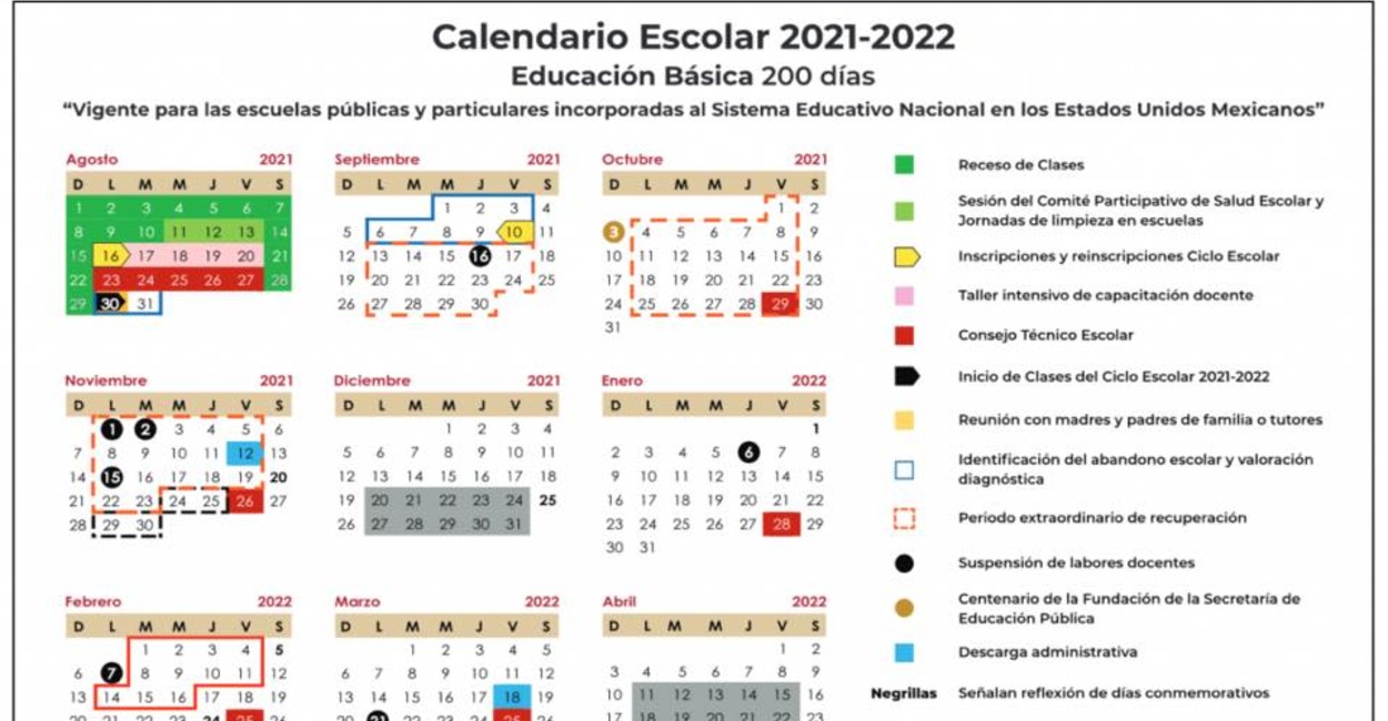 Calendario escolar 2021-2022 en PDF para imprimir