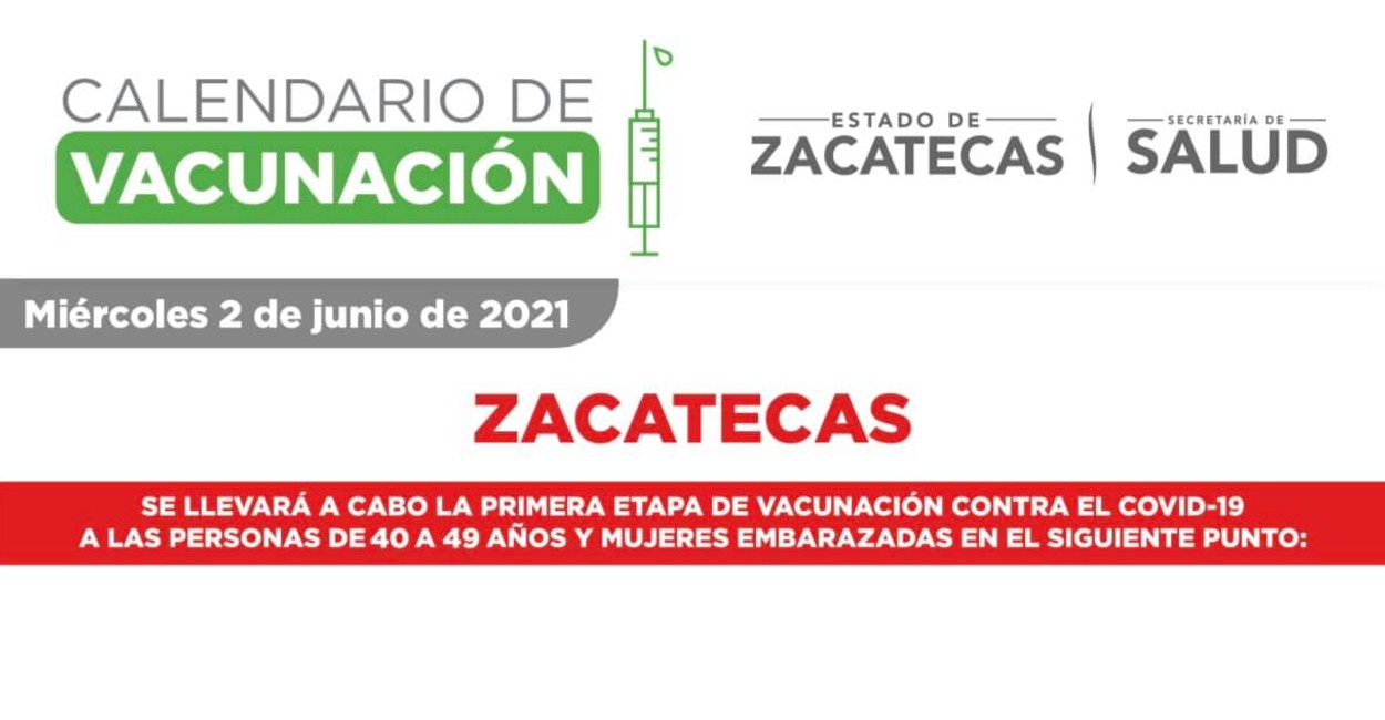 Calendario de vacunación en Zacatecas. | Foto: Cortesía.