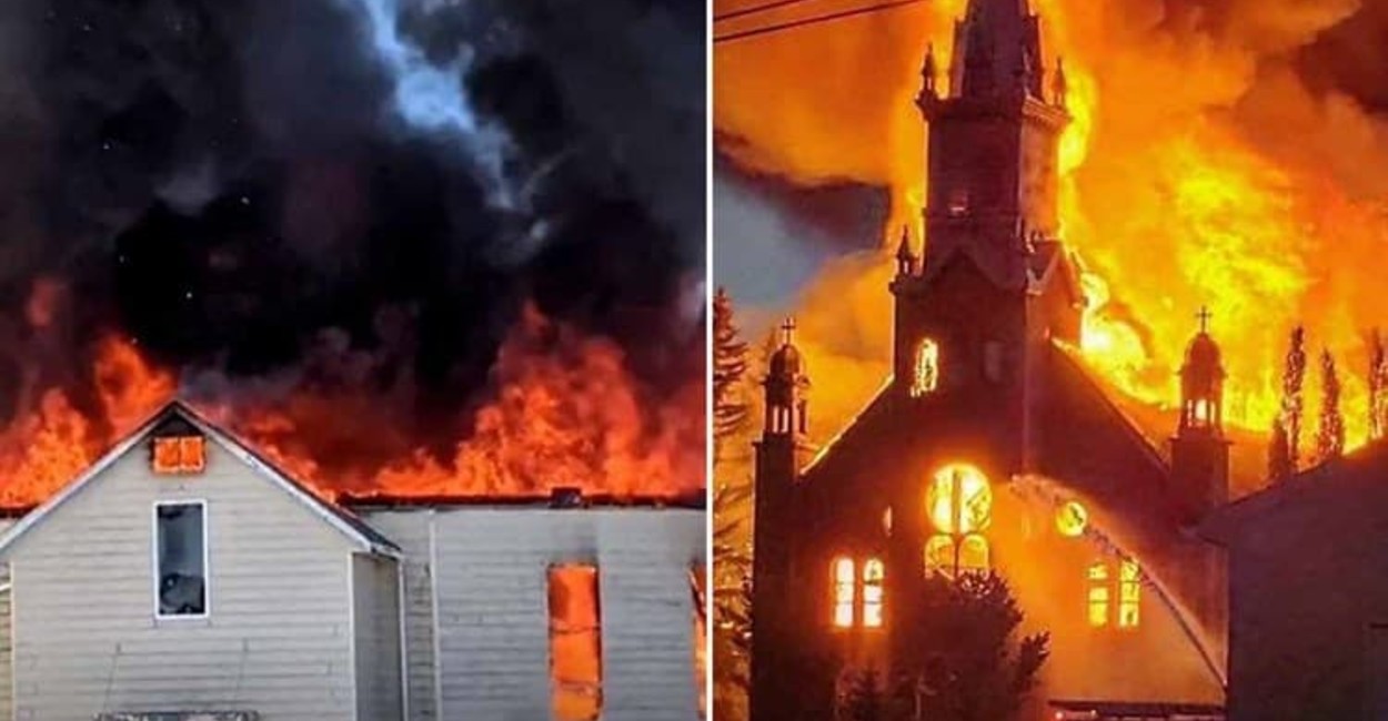 La ira y tristeza en la comunidad indígena generó que seis edificios eclesiásticos fueran quemados. / Foto: Cortesía