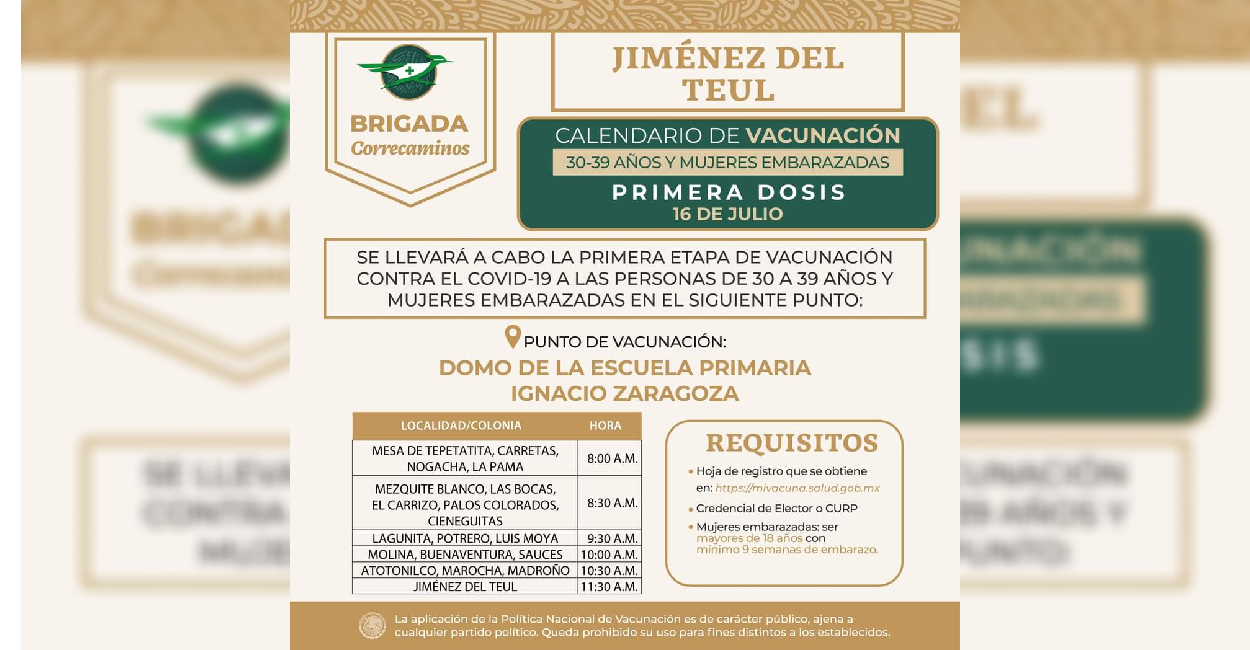 Vacunación anticovid a personas de 30 a 39 años de edad en Zacatecas