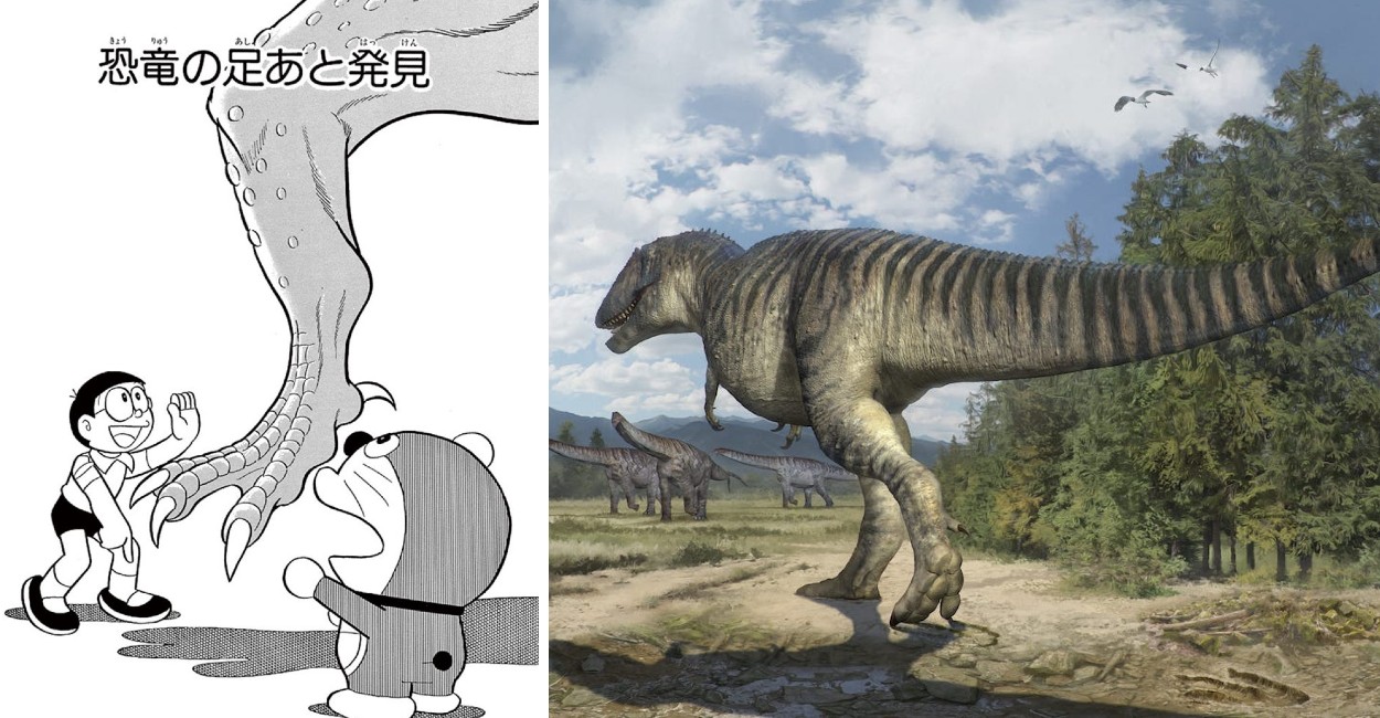 El dinosaurio mediría unos cuatro metros de alto y habitaba hace unos 145 millones de años. | Foto: Twitter @doraemonChannel.