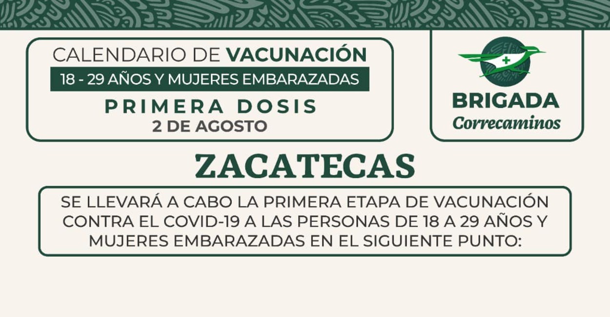 Calendario de vacunación contra el Covid-19 en Zacatecas. | Foto: Cortesía.