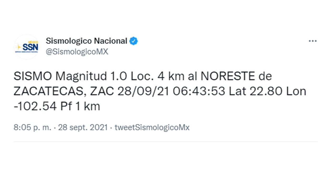 El sismo en Guadalupe y Zacatecas fue de magnitud 1.0 y 1.2.