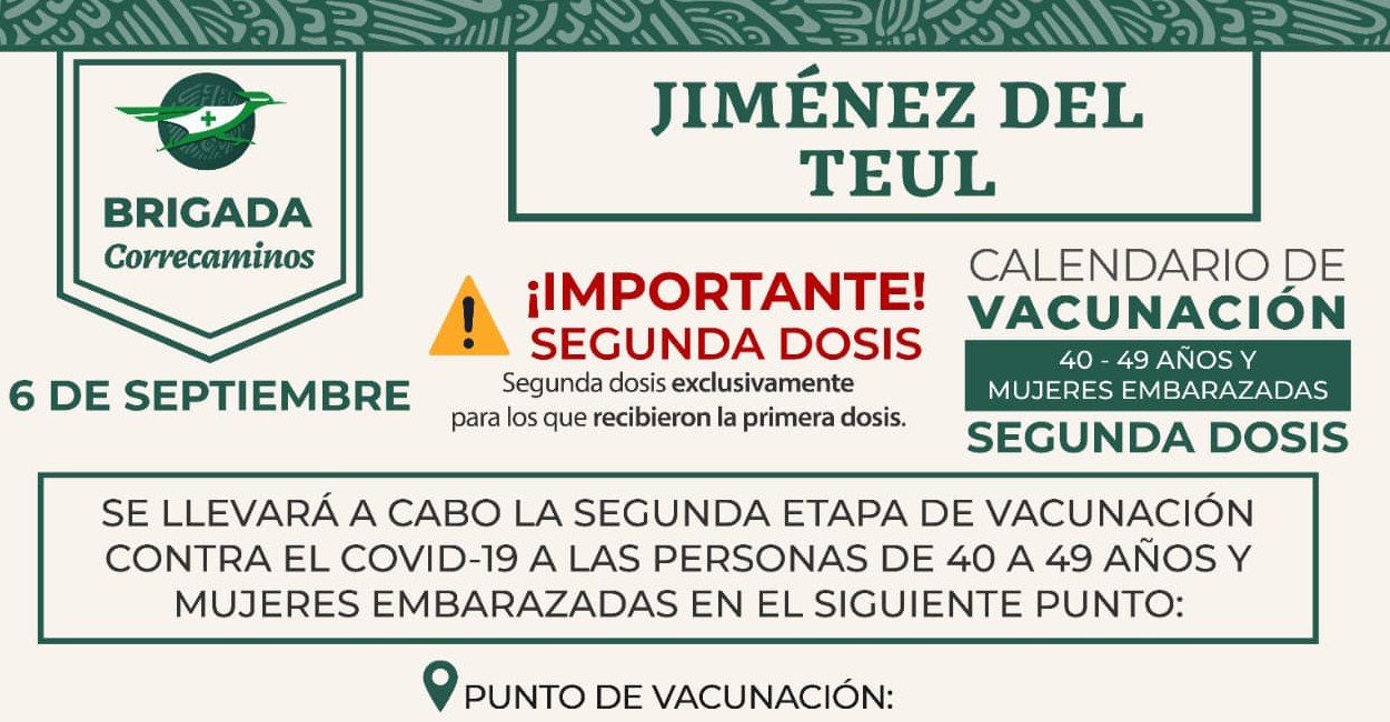 Calendario de vacunación de la vacuna contra el Covid-19 en Zacatecas. | Foto: Cortesía.