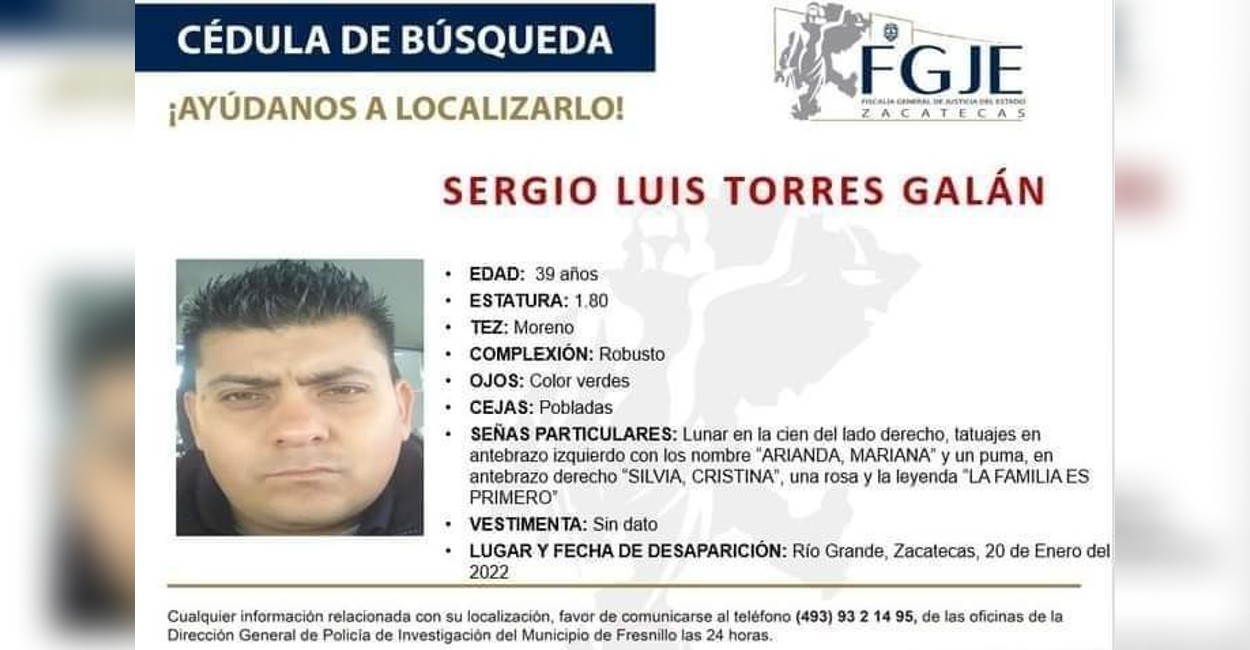 Ficha de búsqueda Sergio Luis Torres Galán. | Foto: cortesía.