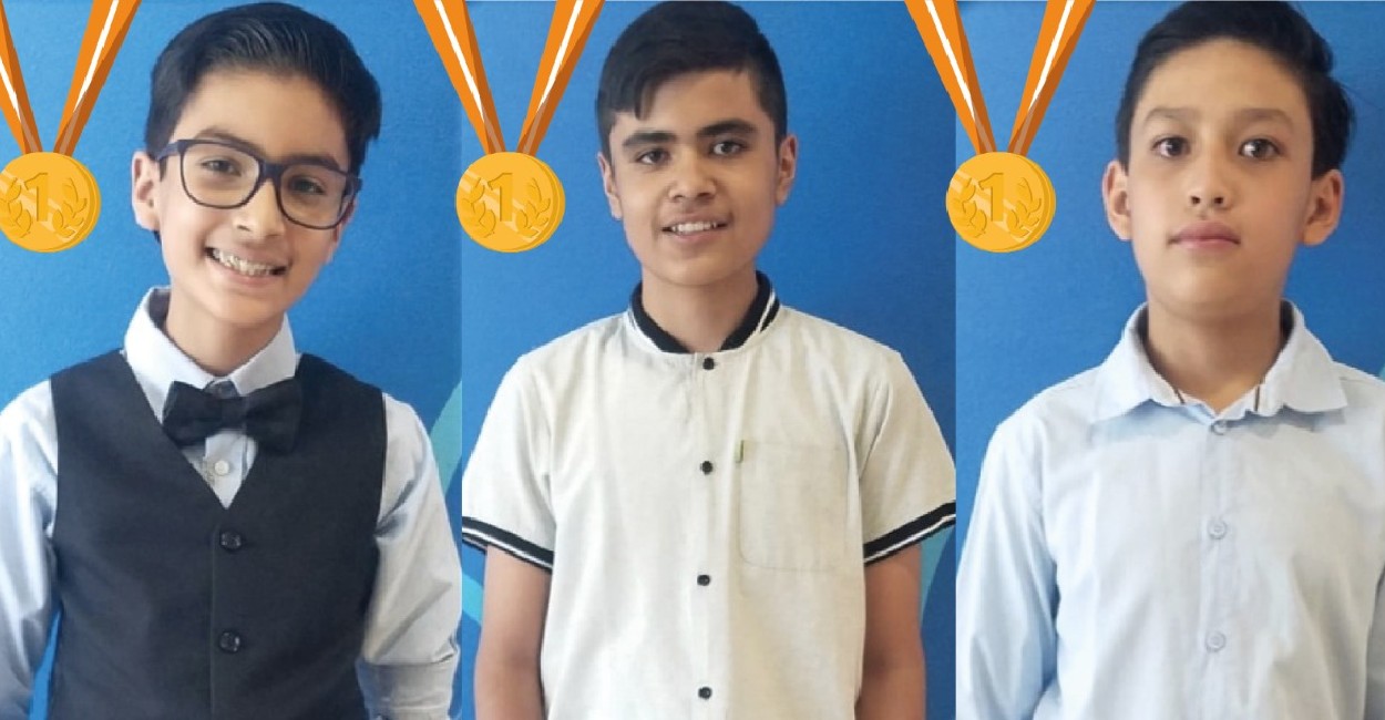 Los nueve estudiantes de primaria y secundaria obtuvieron tres medallas de oro y seis de plata en la OMMEB 2022. | Foto: Cortesía.
