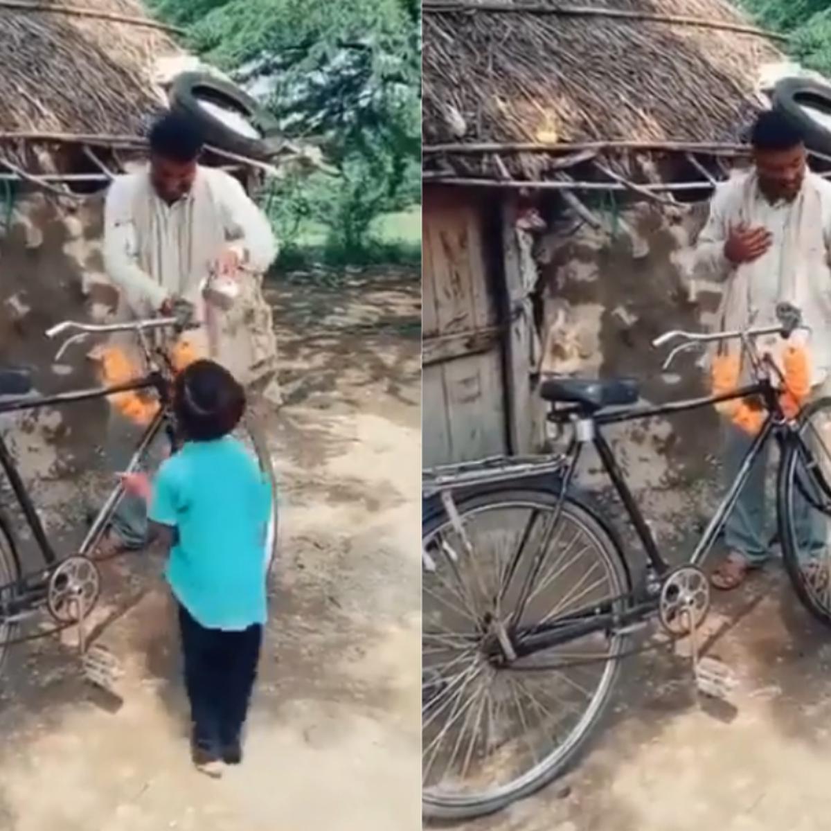 Video: La conmovedora reacción de un niño al recibir de su padre una bicicleta usada