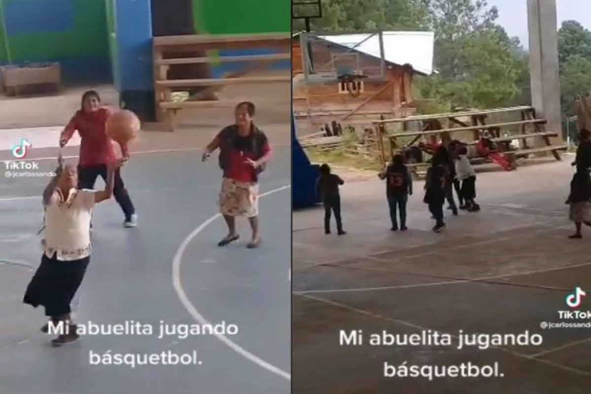 abuelita jugando baloncesto