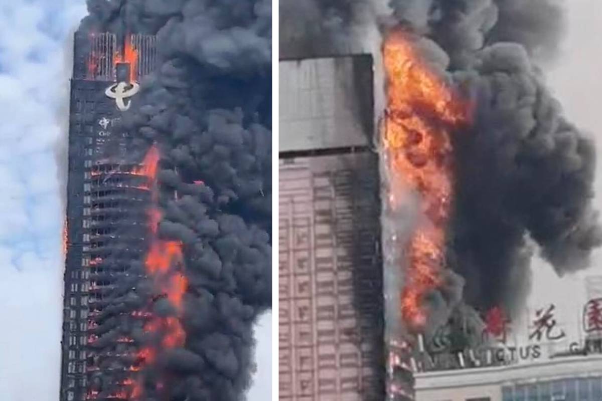 Incendio consume rascacielos en China