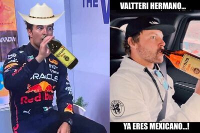 Valtteri Bottas bebiendo Caguama