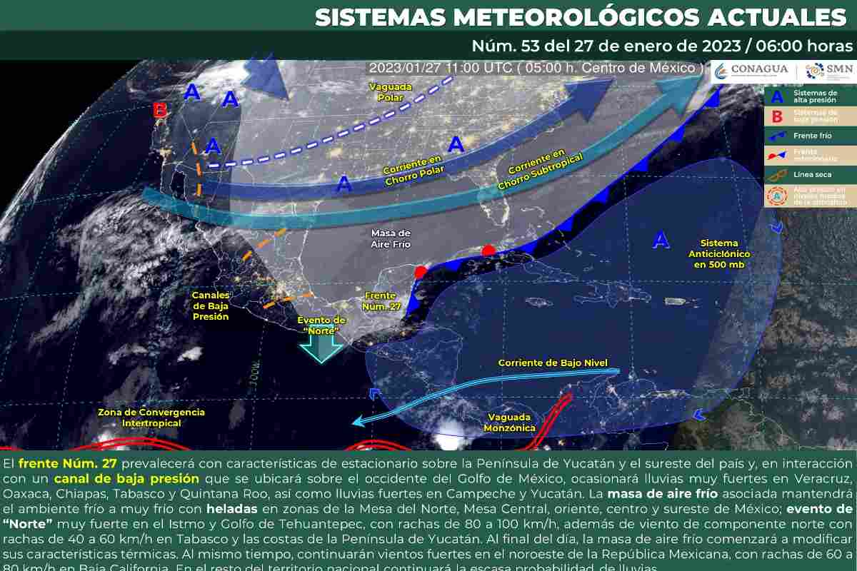 La Comisión Nacional del Agua (Conagua) dio a conocer cómo será el clima de hoy 27 de enero de 2023 en Zacatecas.