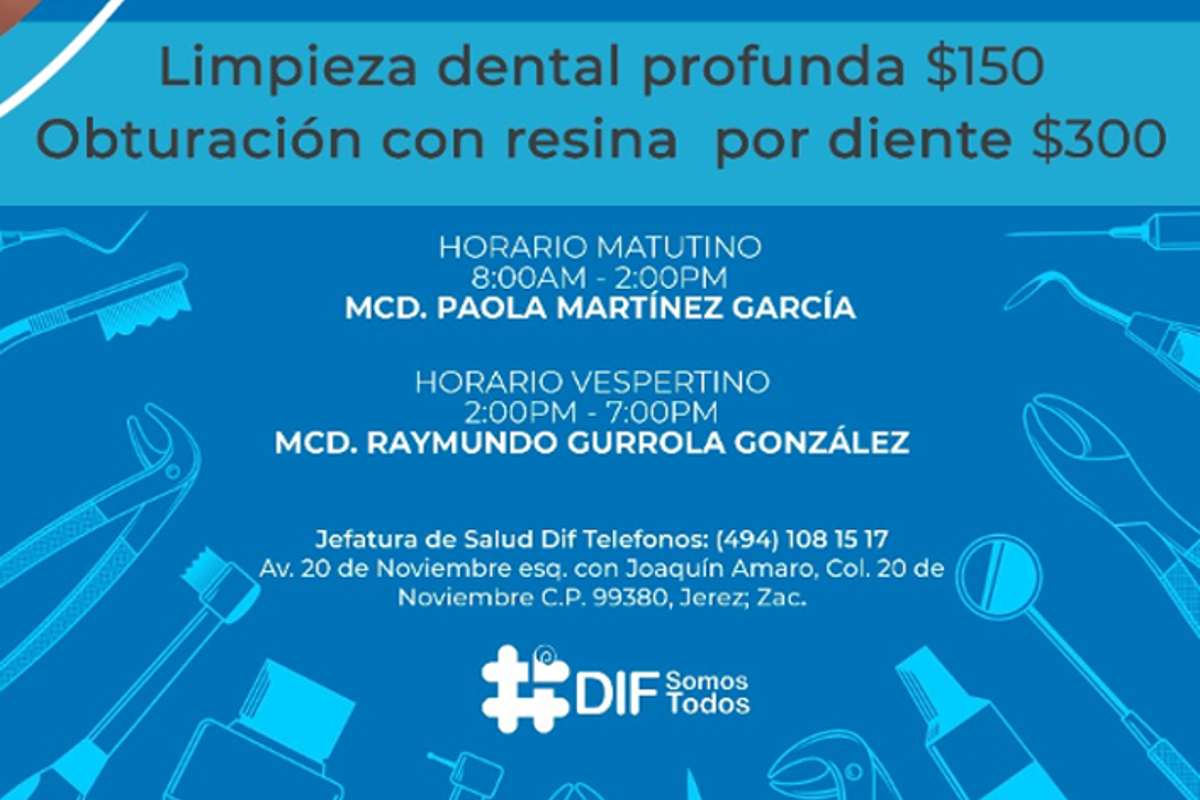 DIF de Jerez mantiene promociones  descuentos en salud dental. | Foto: Cortesía.