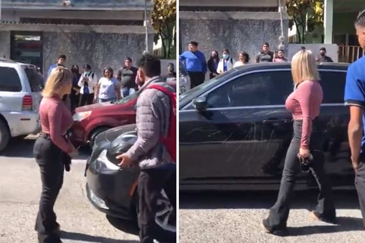 La mujer golpeó el auto de su esposo al encontrarlo con la amante.