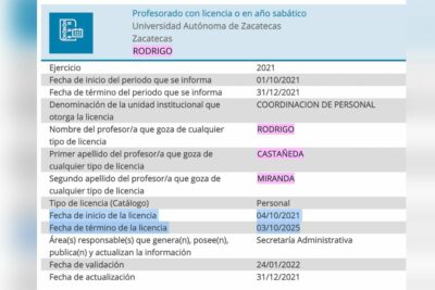 La PNT publicó el salario de Castañeda en la UAZ.