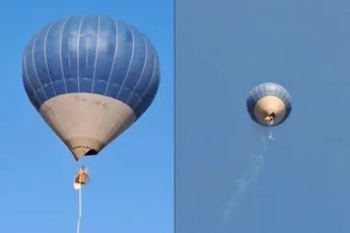 Imágenes en redes sociales mostraron el momento justo en que se incendia un globo aerostático  en el aire. | Foto: Cortesía.