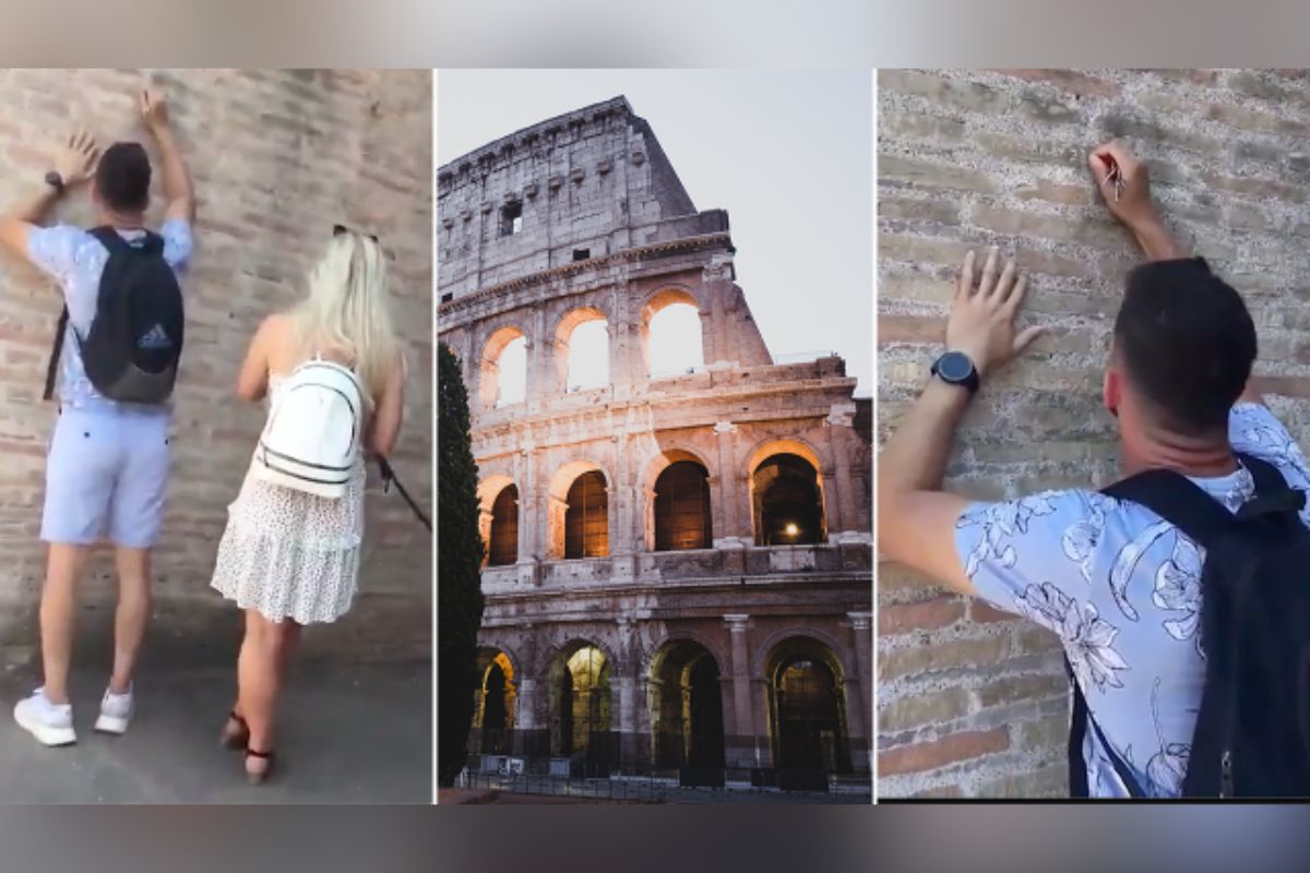 Las autoridades de Italia informaron que el hombre que aparece en un video mientras tallaba su nombre y el de su aparente novia en el antiguo Coliseo Romano, es un turista que reside en Reino Unido. | Foto: Cortesía.