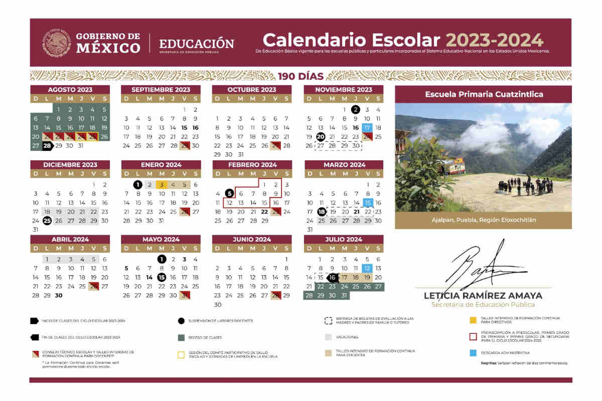 SEP Calendario escolar 2023-2024 en PDF para imprimir