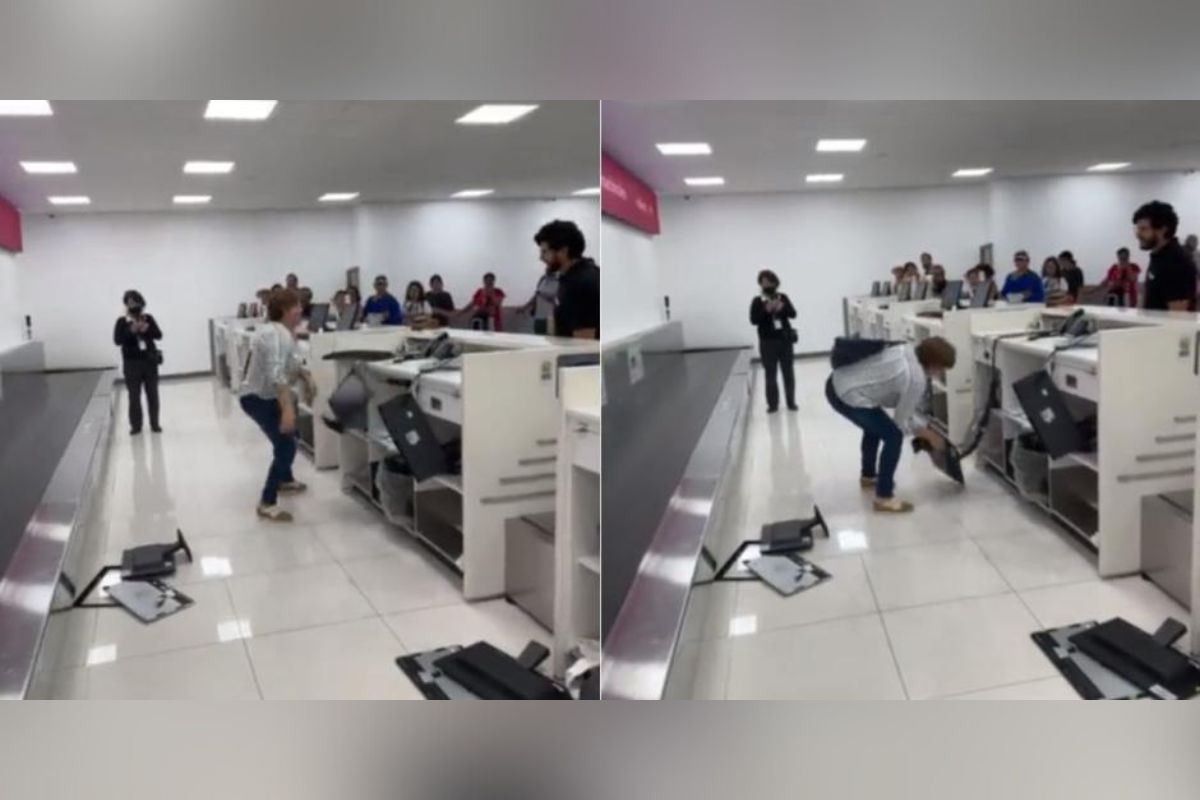 Se captó en video a una mujer que realizó destrozos en una aerolínea del Aeropuerto Internacional de la Ciudad de México. | Foto: Cortesía.