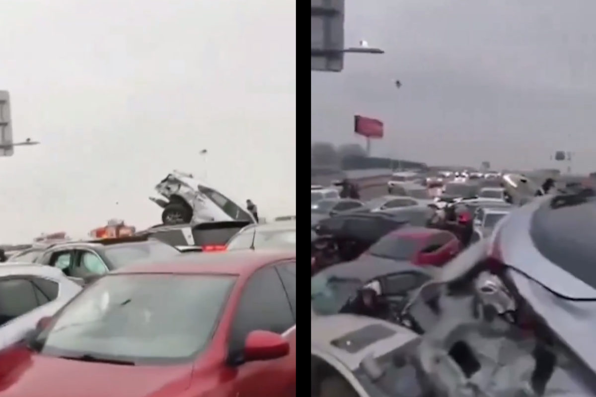 VIDEO: Carambola de 100 autos en autopista congelada en China deja nueve heridos