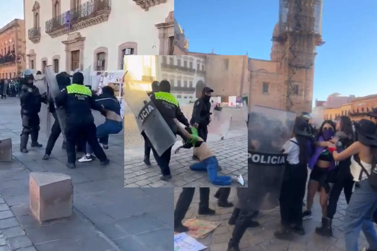 Policía reprime a mujeres manifestantes en marcha 8M en Zacatecas