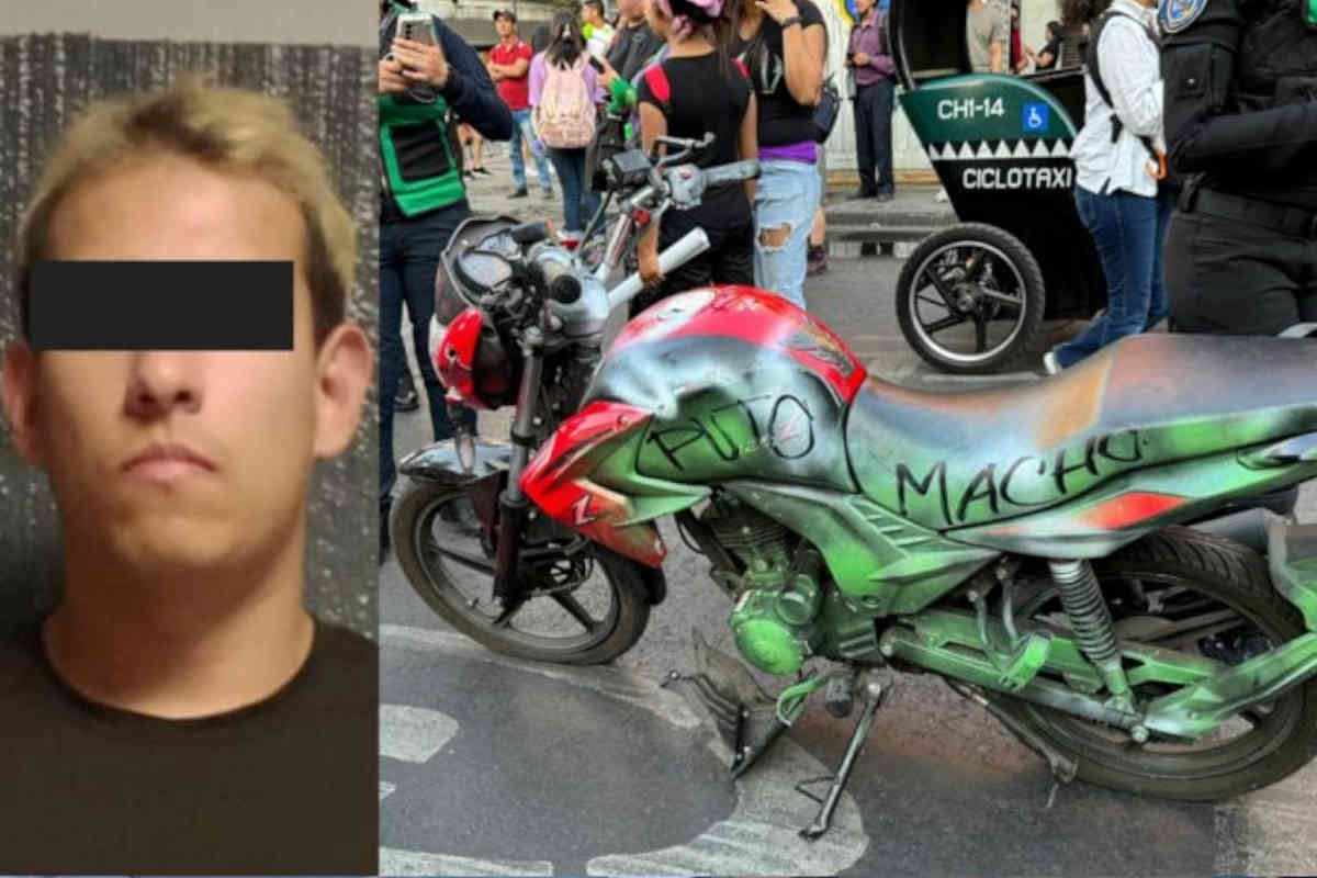 VIDEO: Motociclista pelea a golpes con mujeres en marcha 8M; es detenido