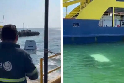 Cae camioneta de paquetería al mar; no se reportan pérdidas humanas