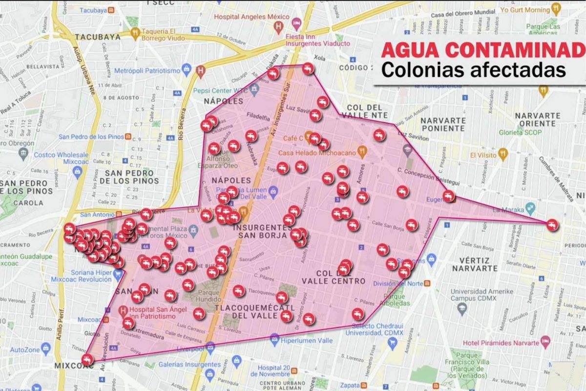 La preocupación por el agua contaminada que se reportó inicialmente en nueve colonias de la alcaldía Benito Juárez.
