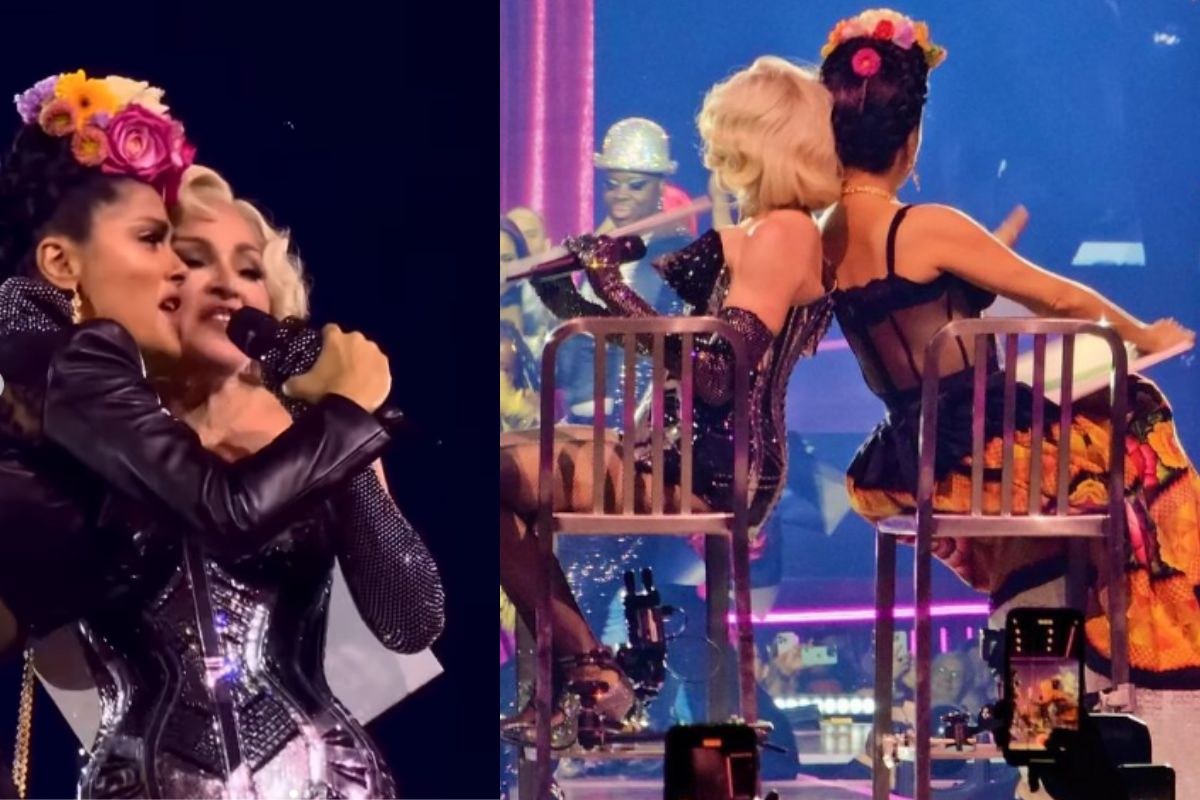 Salma y Madonna durante la canción "Vogue"