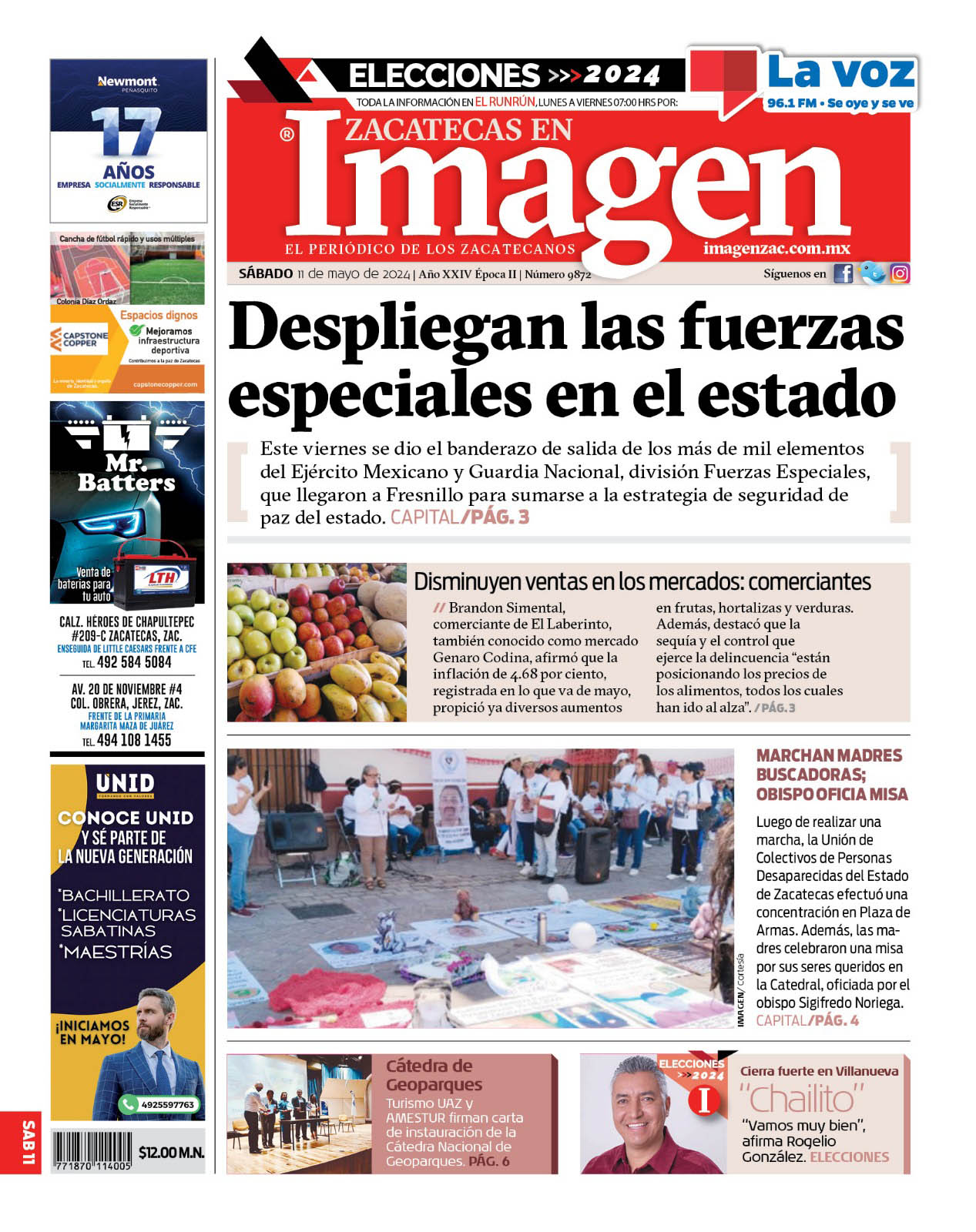 Imagen Zacatecas edición del 11 de mayo de 2024