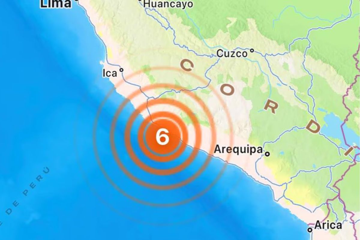Un sismo de magnitud 6.3 se registró este domingo en el litoral sur peruano, en el departamento de Arequipa.